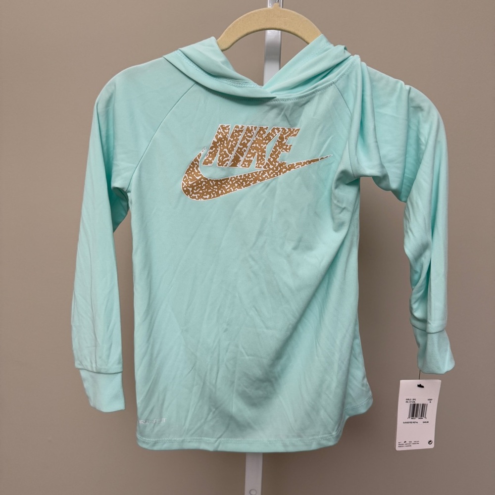 Nike Kids Aqua Hoodie with Gold Logo size 5-6 new with tags